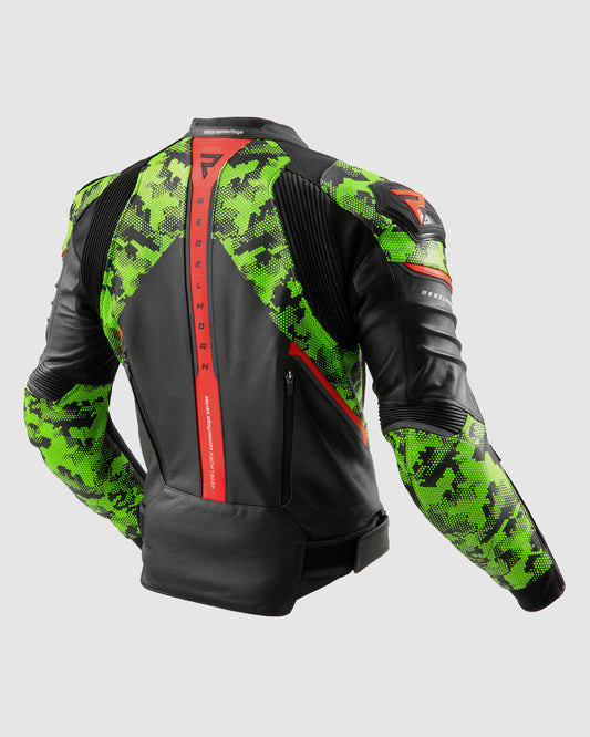 Veloce Kurtka Motocyklowa Skórzana Camo Zielona