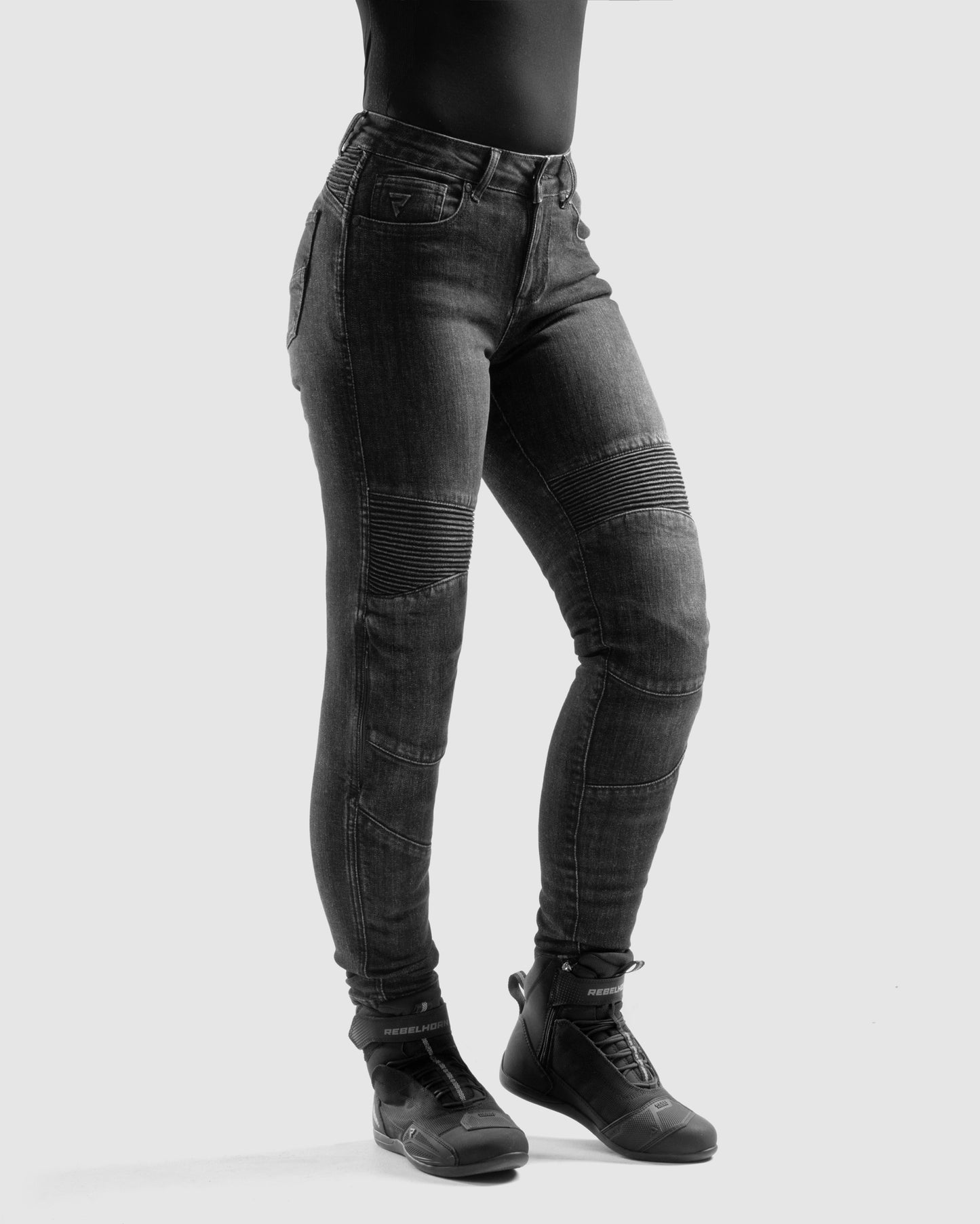 Agness 2 Mono Damskie Jeansy Motocyklowe Sprane Czarne
