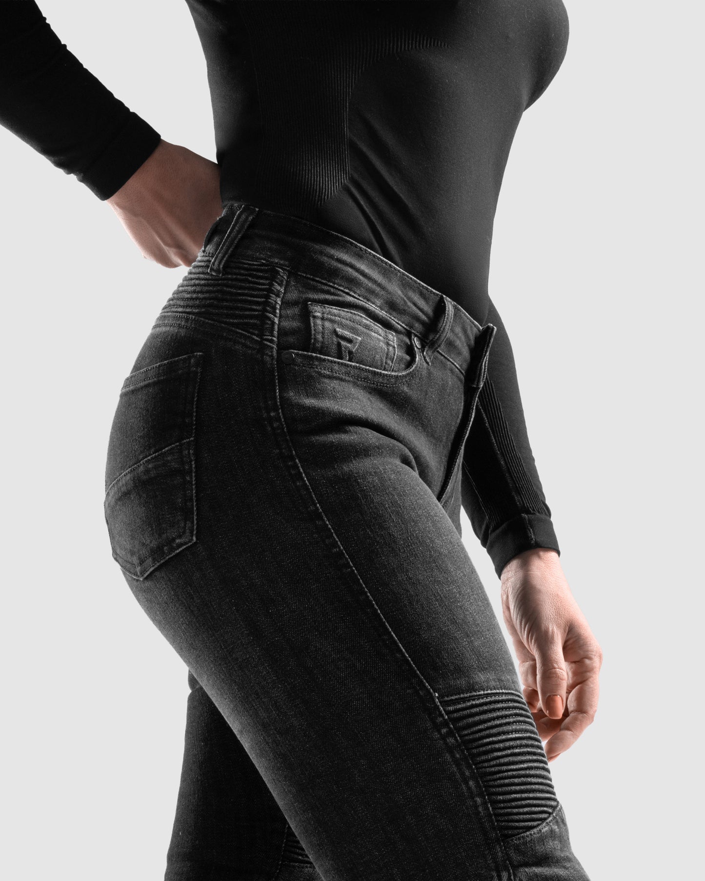 Agness 2 Mono Damskie Jeansy Motocyklowe Sprane Czarne