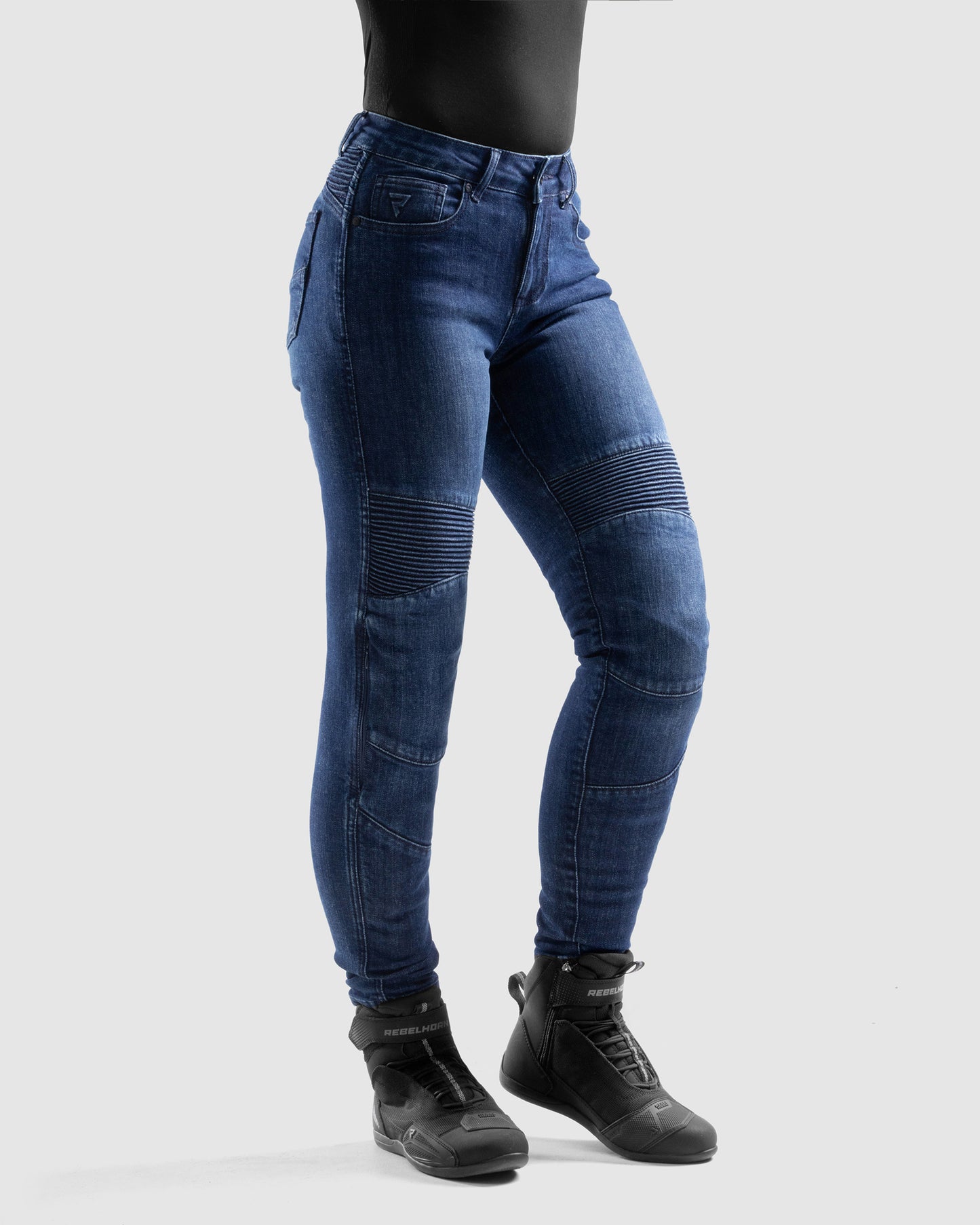 Agness 2 Mono Damskie Jeansy Motocyklowe Sprane Niebieskie
