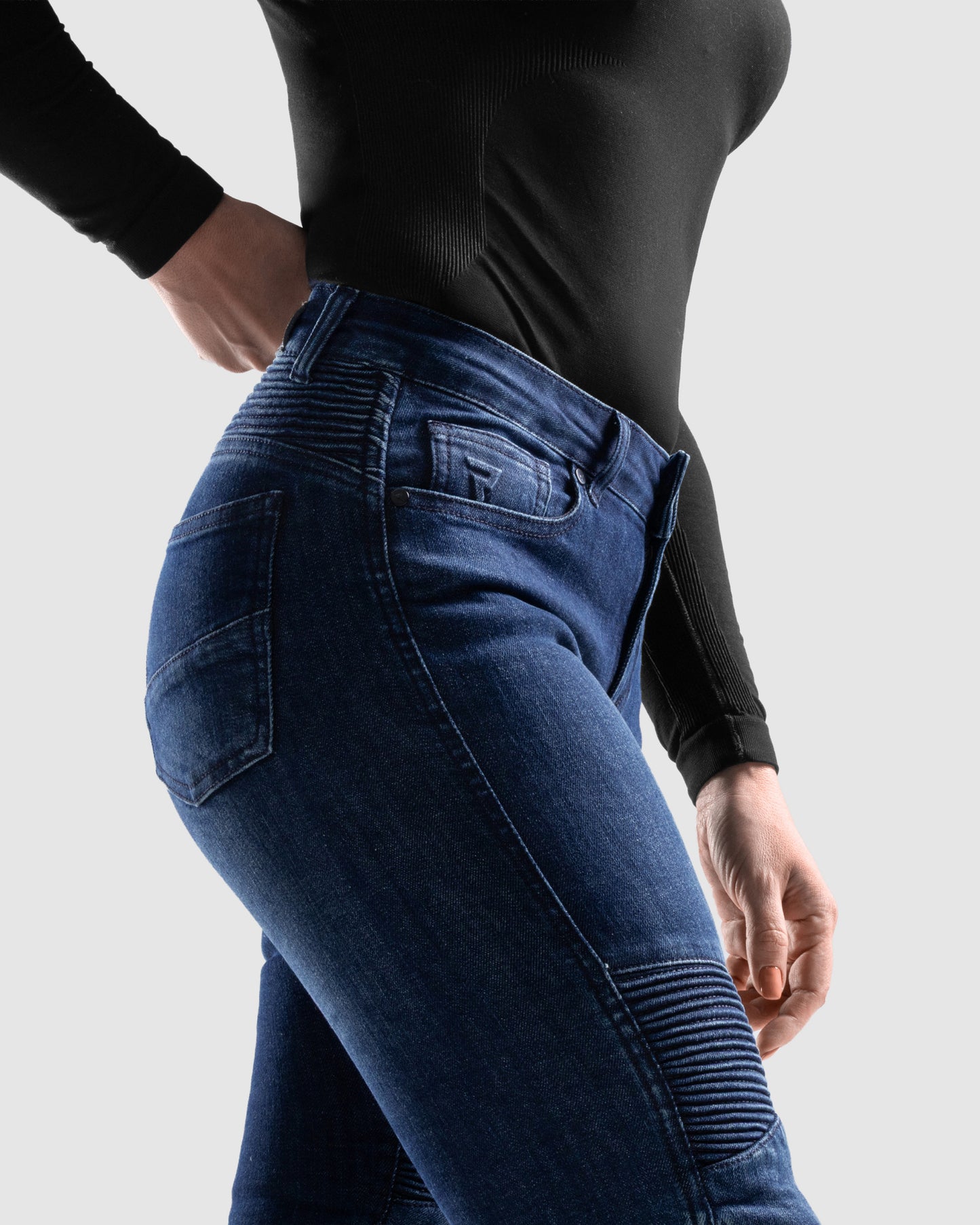 Agness 2 Mono Damskie Jeansy Motocyklowe Sprane Niebieskie