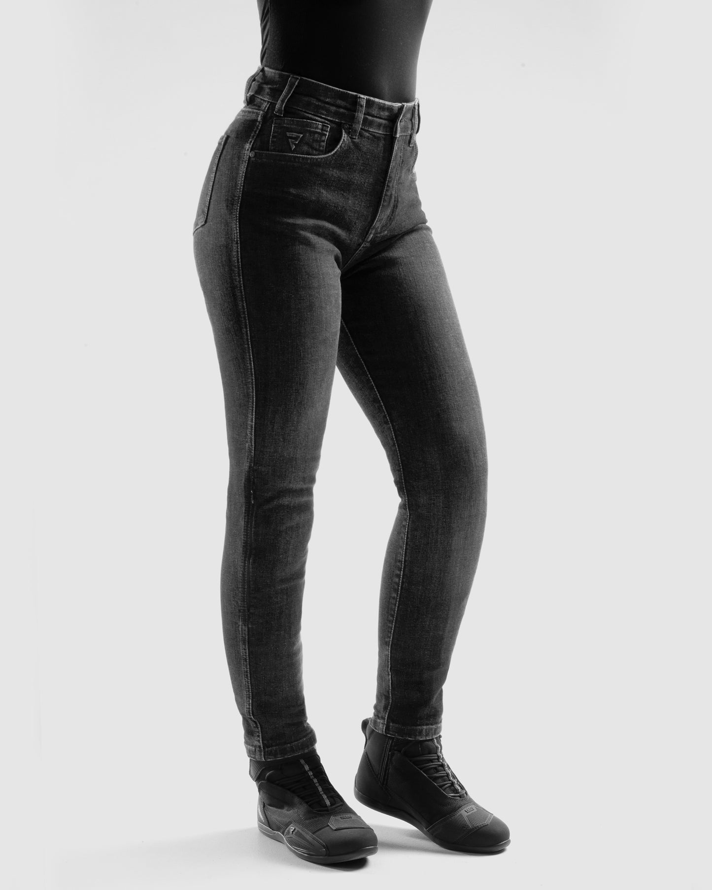 Classic Mono Damskie Jeansy Motocyklowe Sprany Czarny