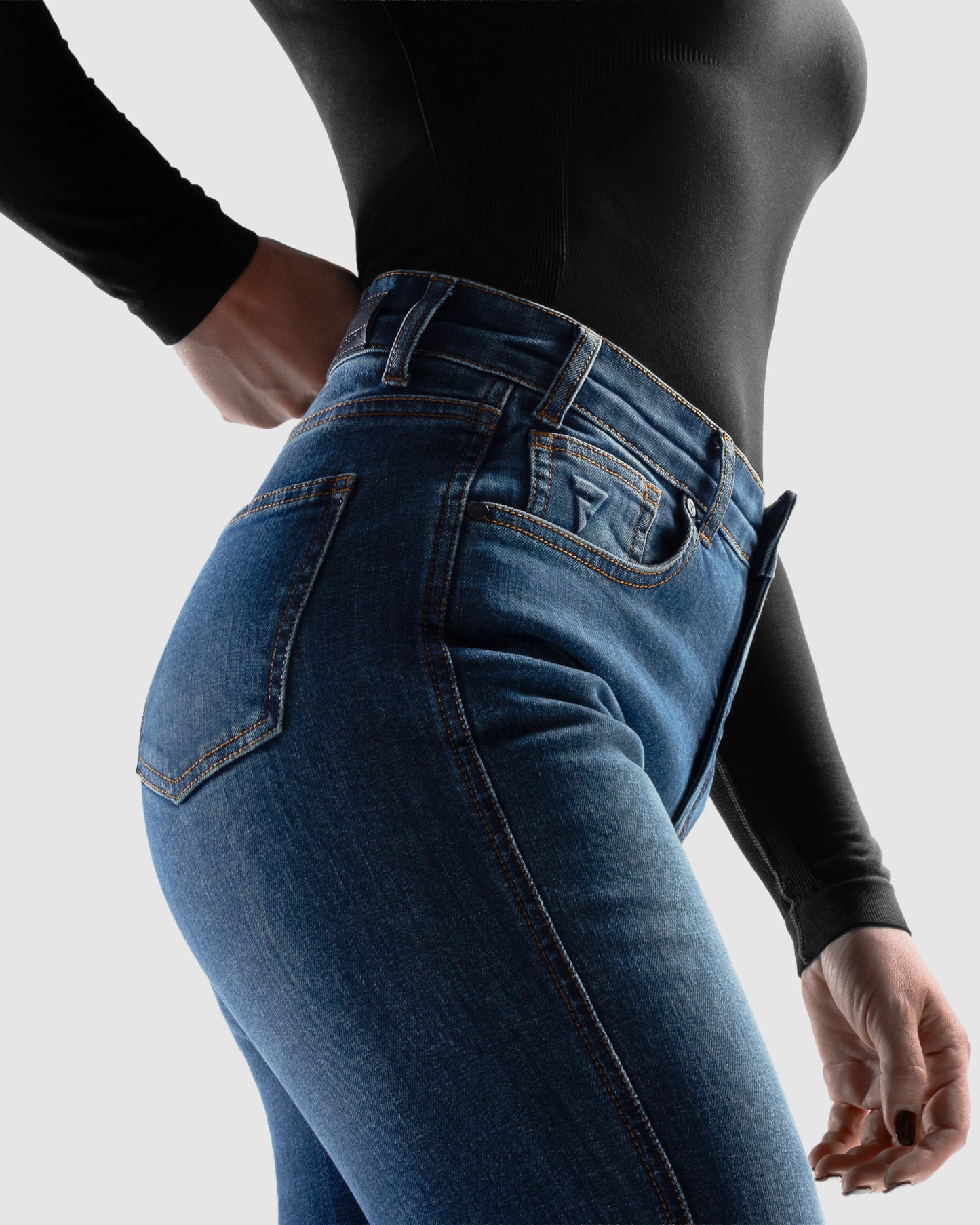 Classic Mono Damskie Jeansy Motocyklowe Sprany Niebieski