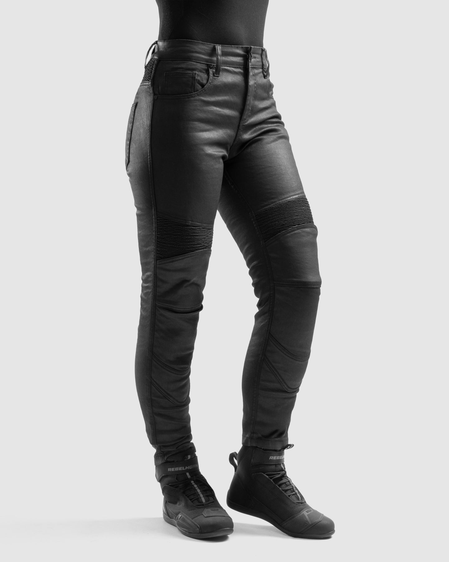 Roxy Jeansy Motocyklowe Damskie Slim Czarne Woskowane