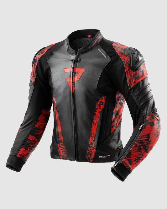 Veloce Kurtka Motocyklowa Skórzana Camo Czerwona