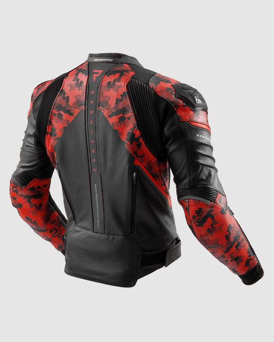 Veloce Kurtka Motocyklowa Skórzana Camo Czerwona