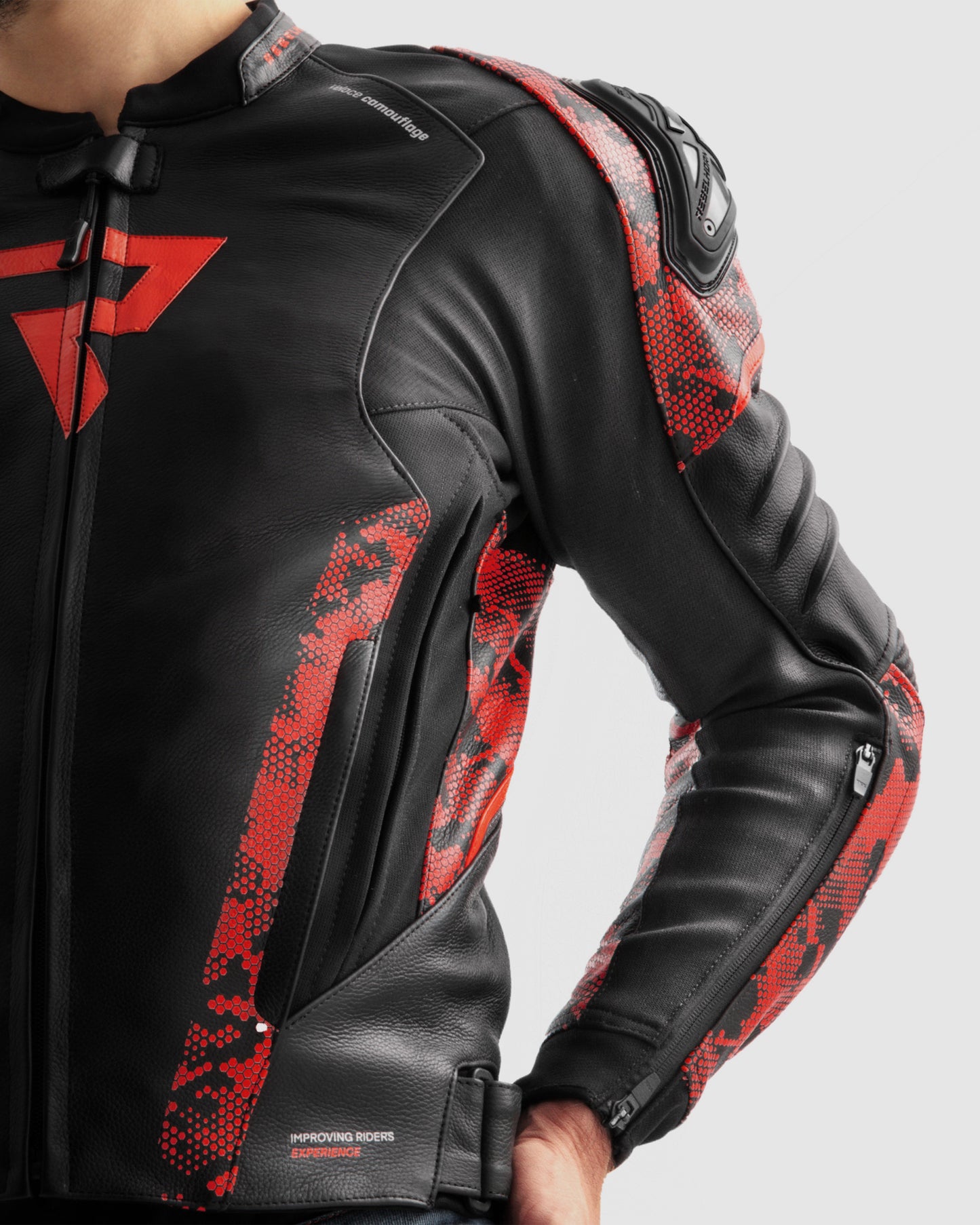 Veloce Kurtka Motocyklowa Skórzana Camo Czerwona
