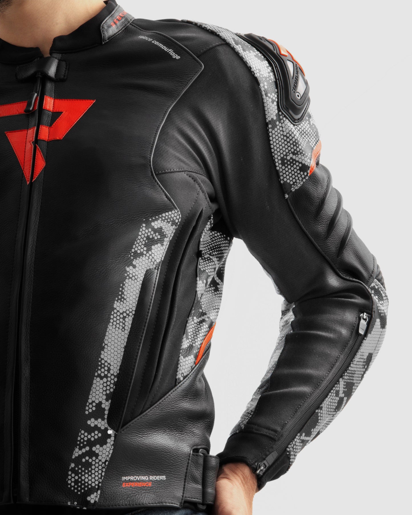 Veloce Kurtka Motocyklowa Skórzana Camo Szara