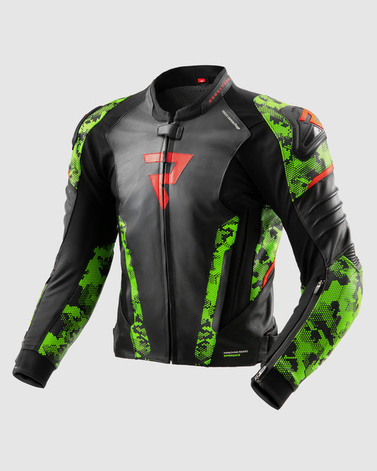 Veloce Kurtka Motocyklowa Skórzana Camo Zielona