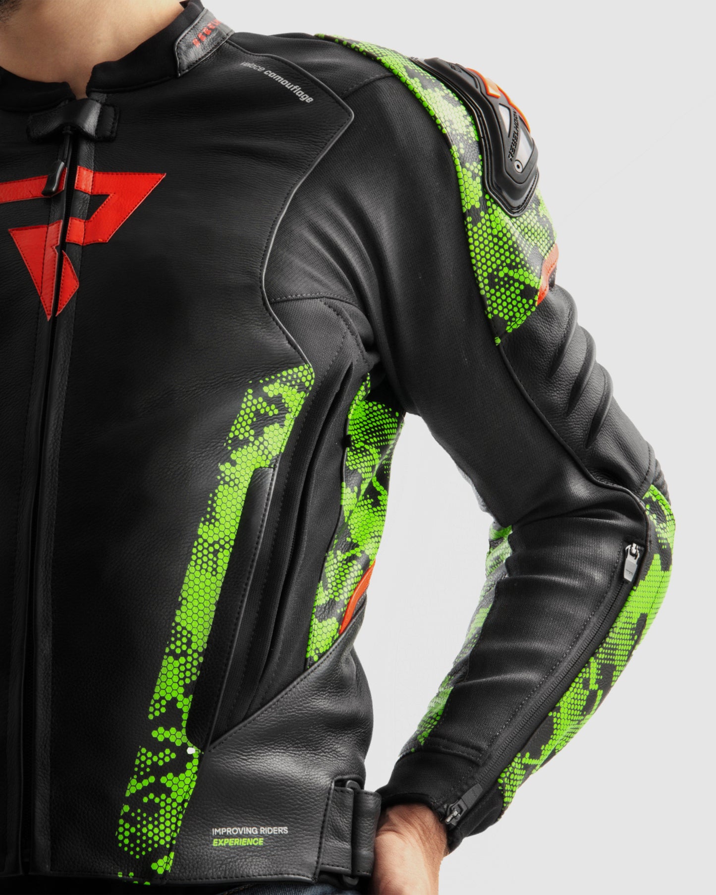 Veloce Kurtka Motocyklowa Skórzana Camo Zielona