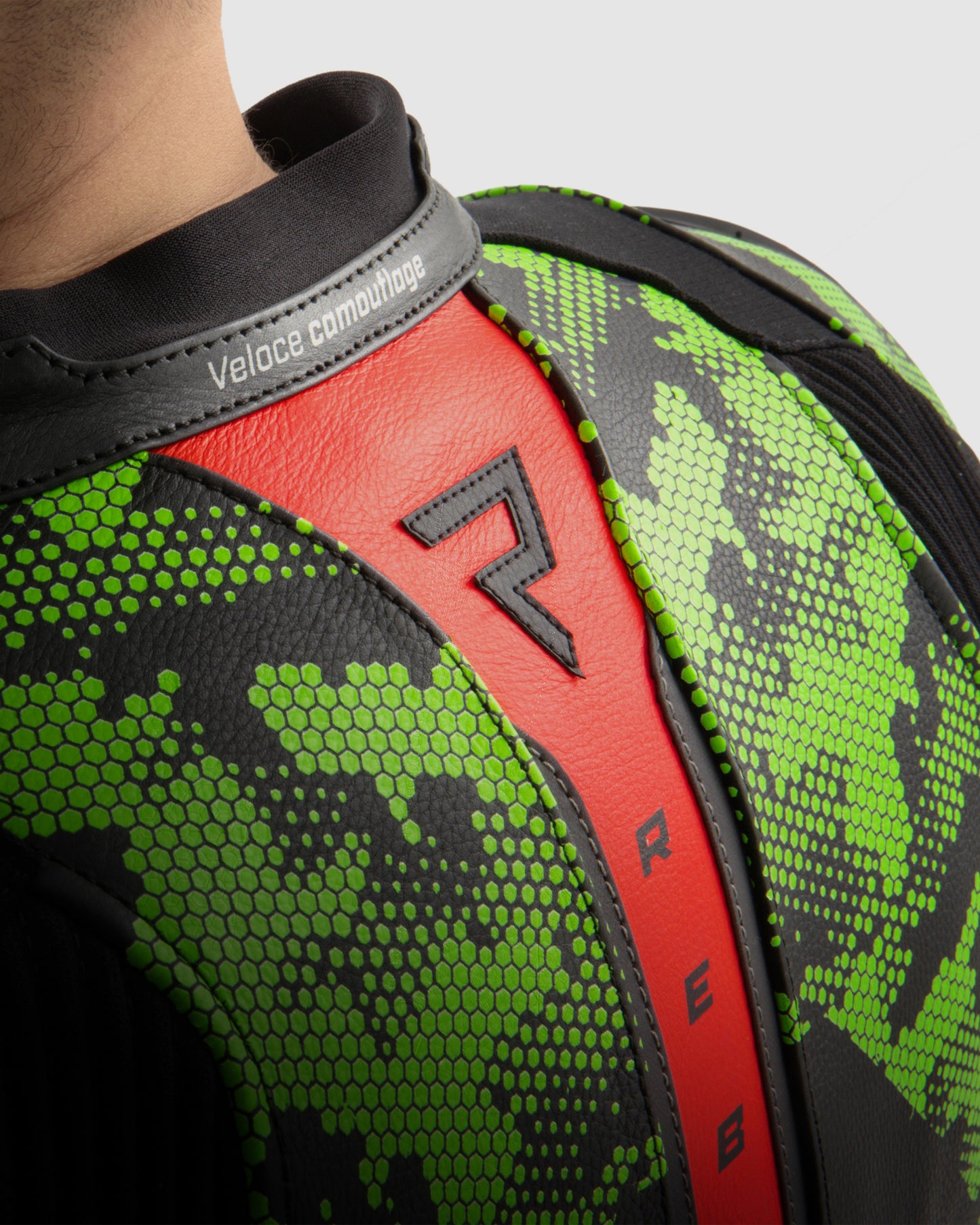 Veloce Kurtka Motocyklowa Skórzana Camo Zielona